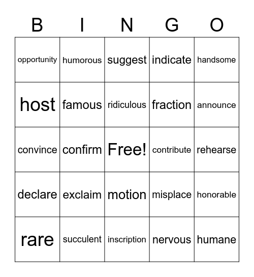Untitled Bingo Card