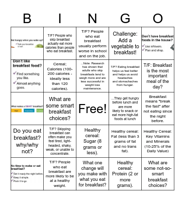 Breakfast Bingo Card