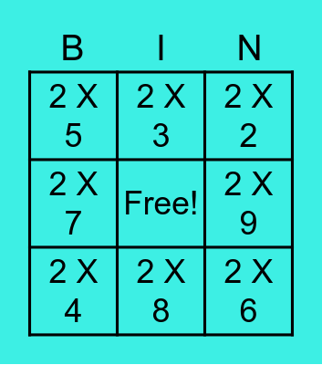 Multiplication Bingo 2x Bingo Card