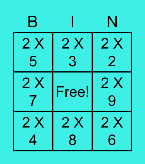 Multiplication Bingo 2x Bingo Card