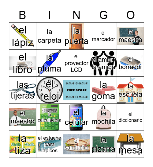 Classroom Items Bingo Card