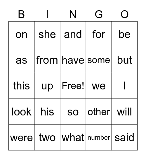 Sight Words 100's Bingo Card