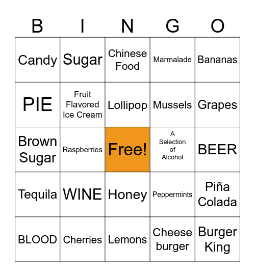 Eat Drink and Be Cherry Bingo Card