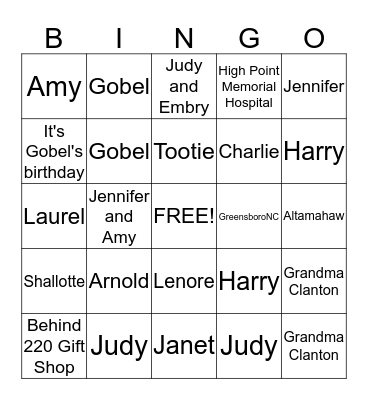 Family Bingo Card