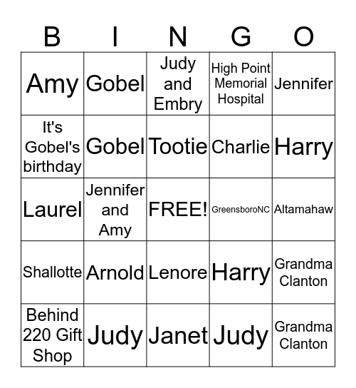 Family Bingo Card