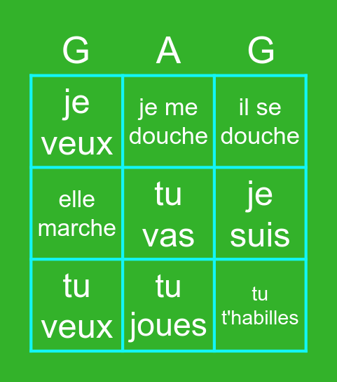 12 Conjugaisons Bingo Card