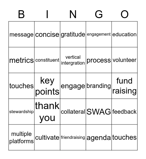 Alumni Relations and Marketing  Bingo Card