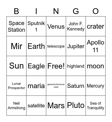 7th Grade Science Ch2 Solar System Bingo Card