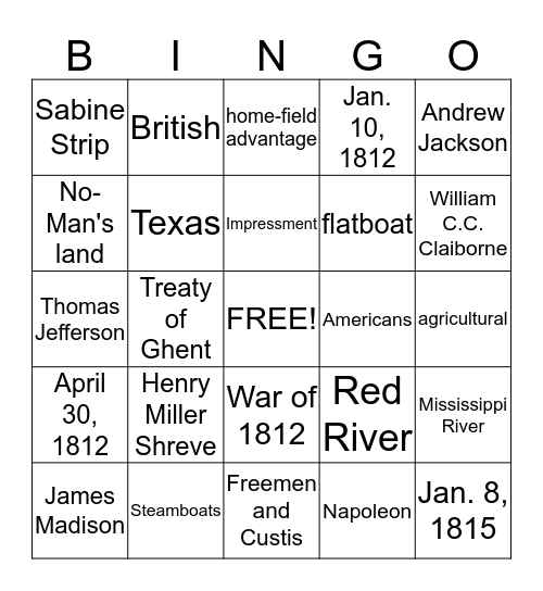 Louisiana Purchase Era Bingo Card