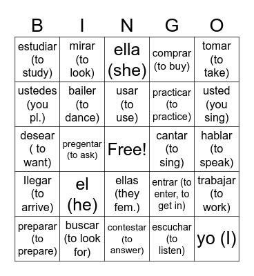 Spanish bingo Card