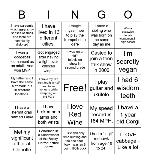 Velo BingoI have parosmia which means my senses of smell and taste are completely distorted Bingo Card