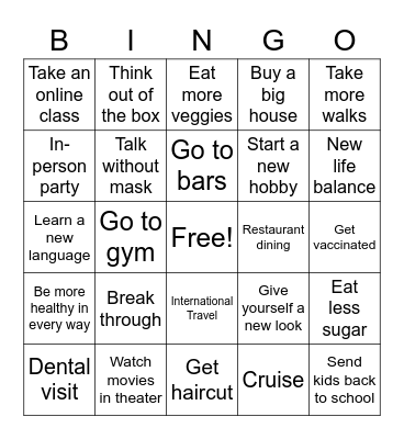 2021 Resolution - 2.5 Bingo Card