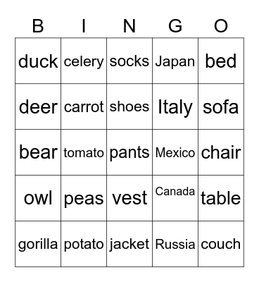 Category Bingo Card