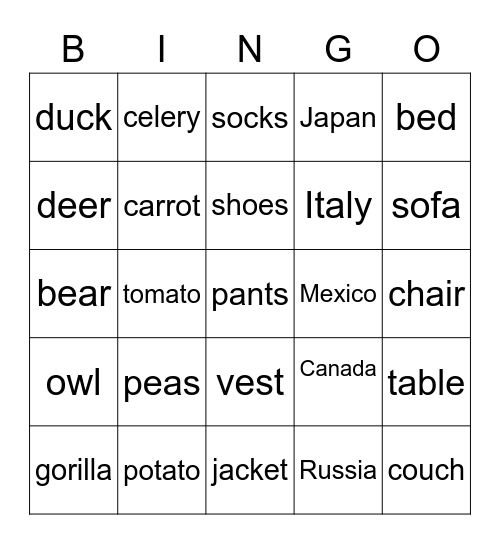 Category Bingo Card