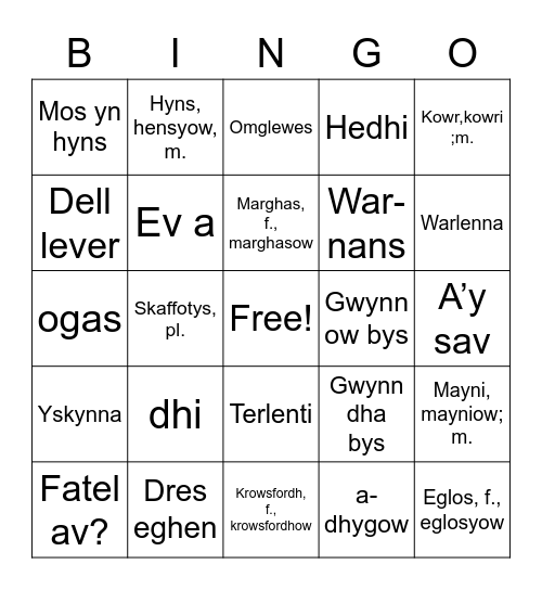 Vocab K2D1- Town Bingo Card