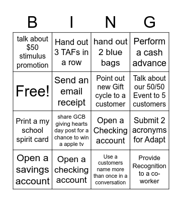 50/50 Bingo Card