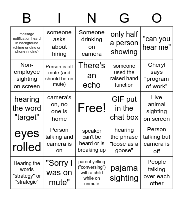 Family Meeting Bingo Card