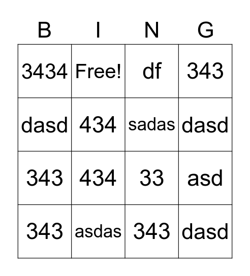 RBD Bingo Card