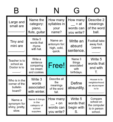 Foundations Concept Review Bingo Card