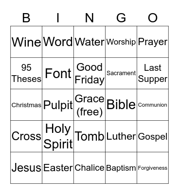 Lutheran Bingo Card