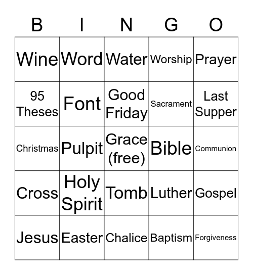 Lutheran Bingo Card
