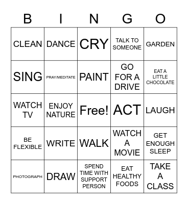 COPING SKILLS BINGO Card