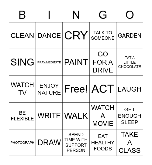 COPING SKILLS BINGO Card