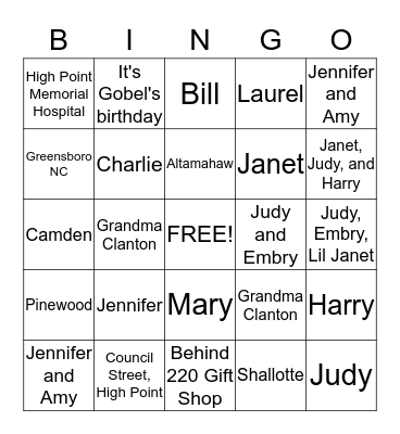 Family Bingo Card