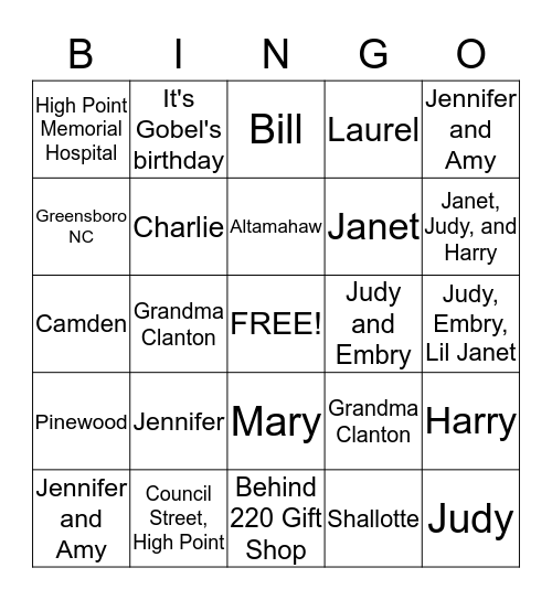 Family Bingo Card