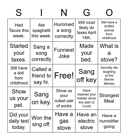"Name that Tune" Bingo Card