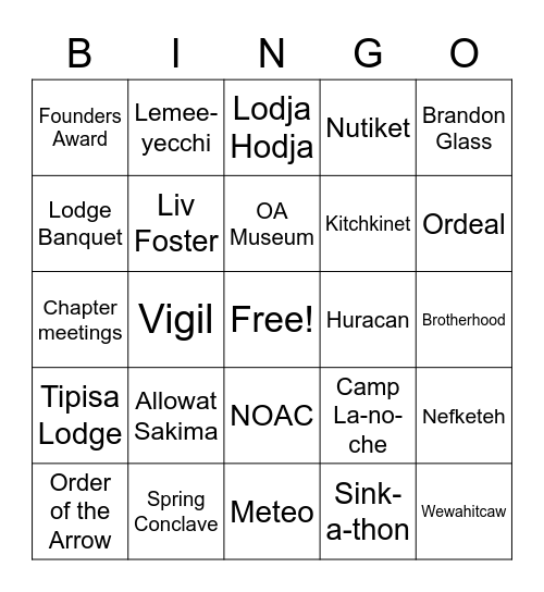 OA Bingo Card