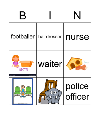 Jobs and prepositions Bingo Card