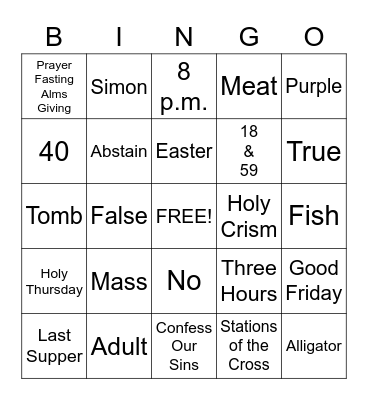 Lent Bingo Card