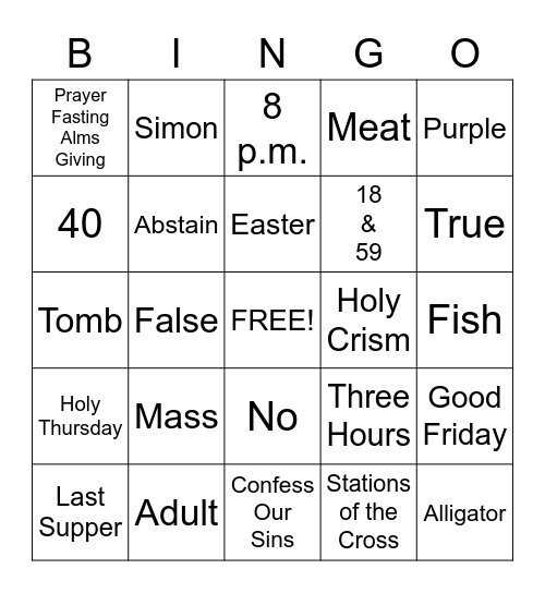 Lent Bingo Card