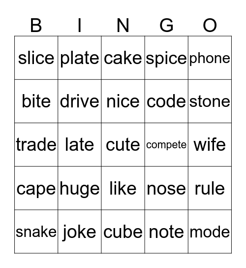 CVCe Bingo Card