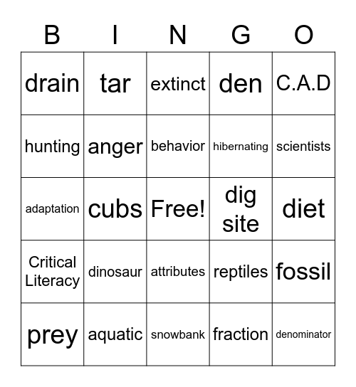 Jan. 29 - Rm. 12 Bingo ! Bingo Card