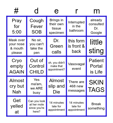 Derm Days Bingo Card