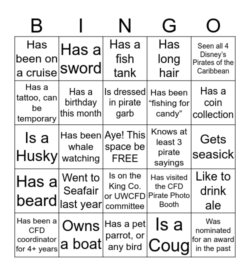 Ahoy! Across, down or diagonal wins Pirate Bingo!  Bingo Card