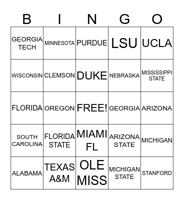 BOWL TEAMS Bingo Card