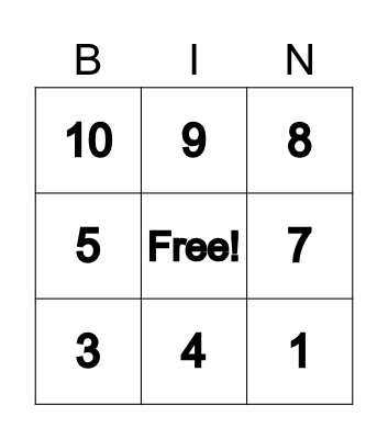 Subtraction Facts 1 Bingo Card