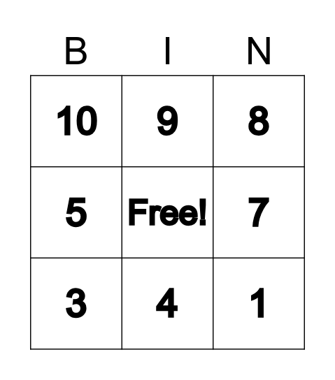 Subtraction Facts 1 Bingo Card