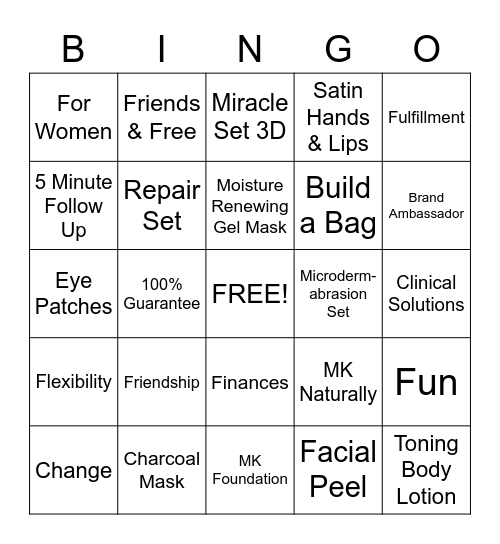 MARY KAY Bingo Card