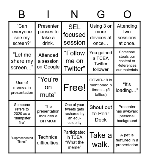 #DREAMTEAM TCEA BINGO Card