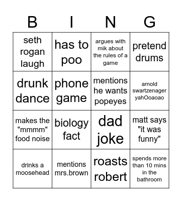 Matt Roes Bingo Card