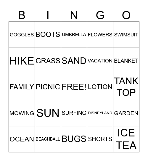 SUMMER BINGO Card