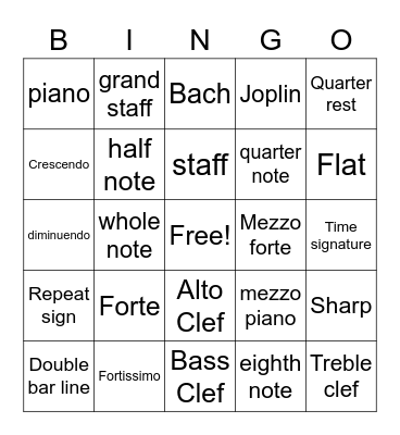 Musical Bingo Card