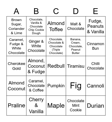 ICE CREAM Bingo Card
