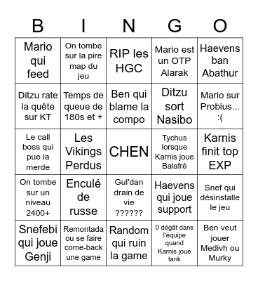 Le Bingo des Games HOTS Bingo Card