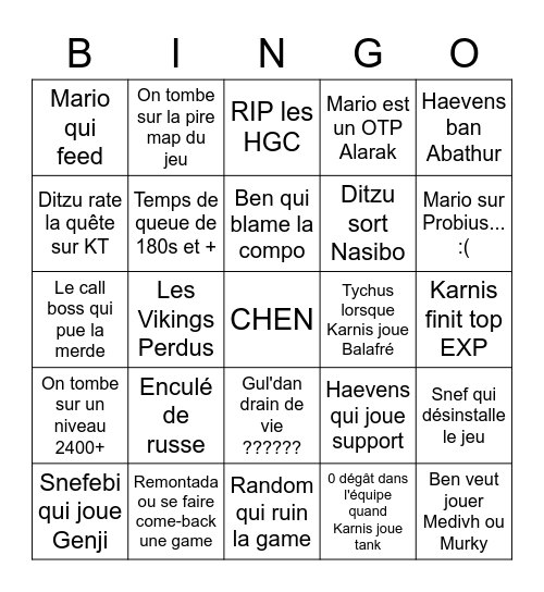 Le Bingo des Games HOTS Bingo Card