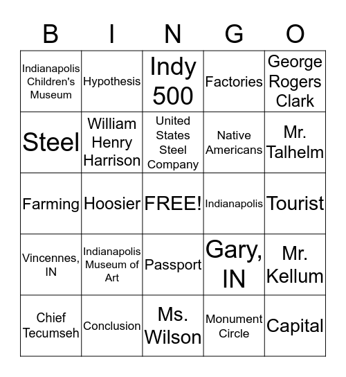 Indiana Review Bingo Card